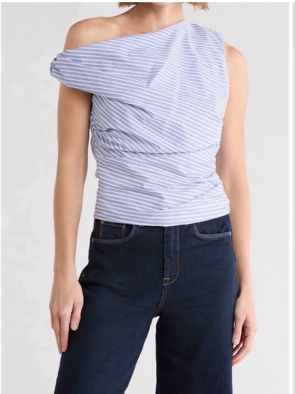 Good American Stripe One-Shoulder Poplin Top